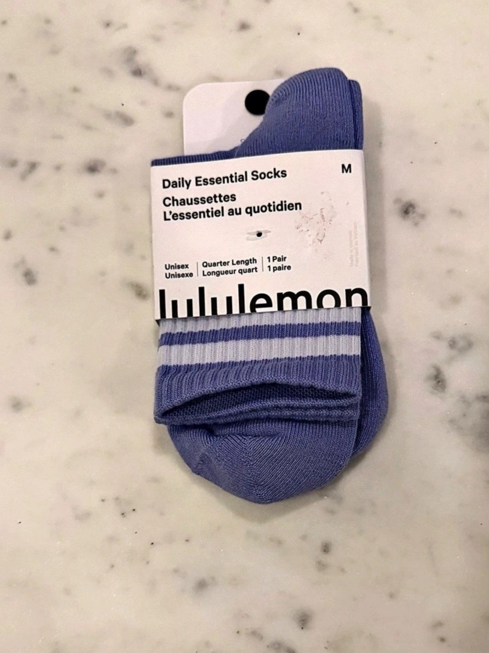 NWT Lululemon Daily Essential Socks in Purple w/ White Stripes | Size Medium